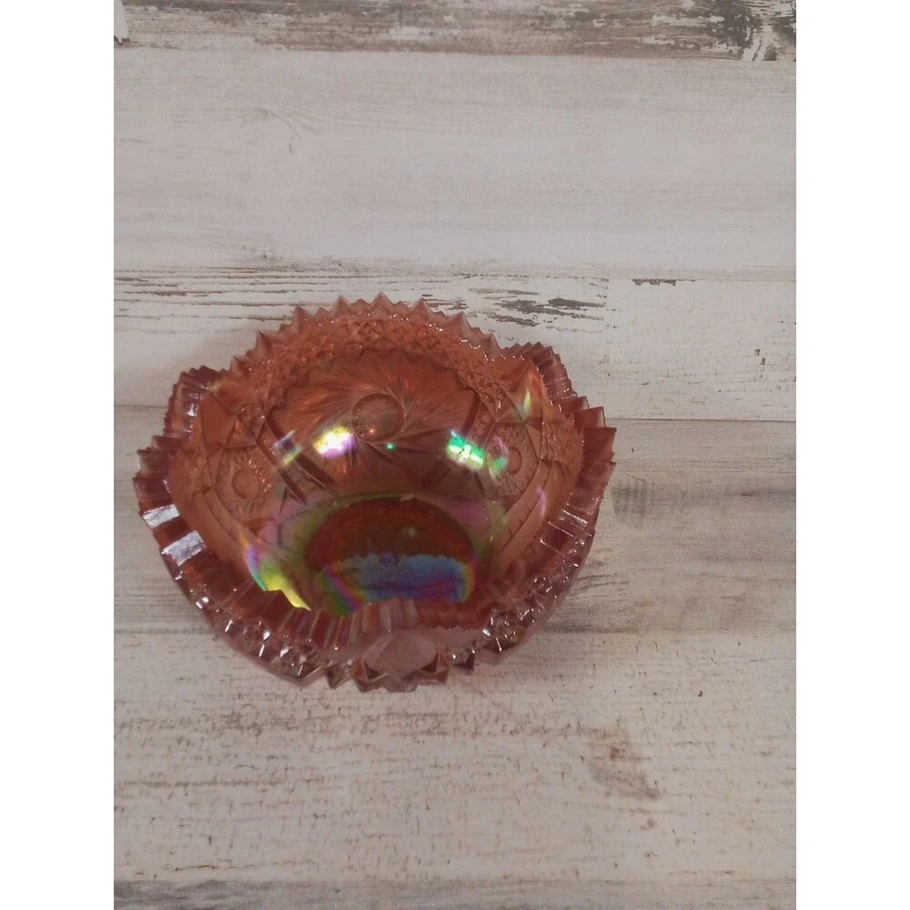 Vintage Pink Imperial Sawtooth Glass Carnival Glass Bowl